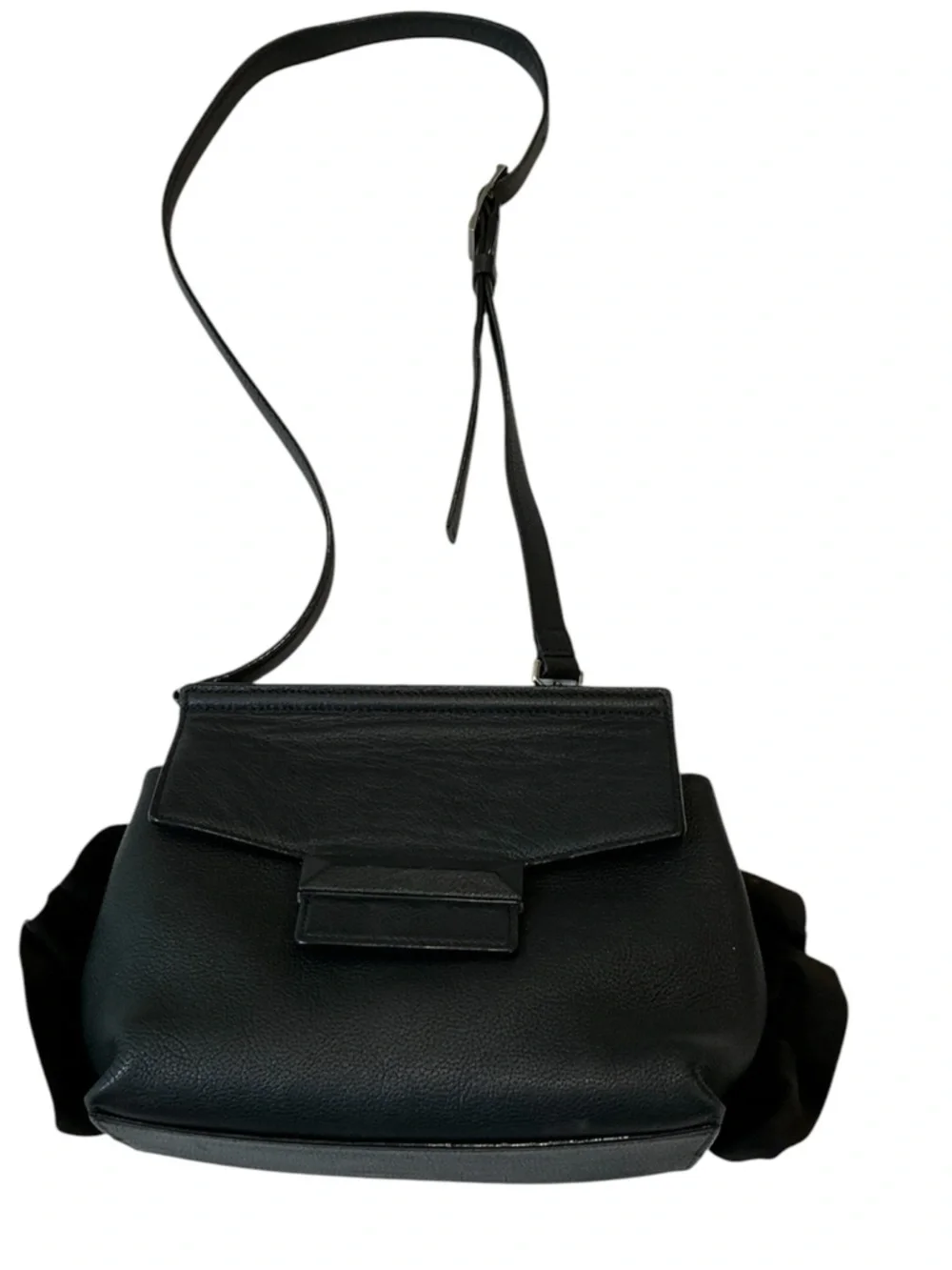 Decke Classic Black Leather Top-Handle Satchel Women Bags Velvet Ruffed Trim